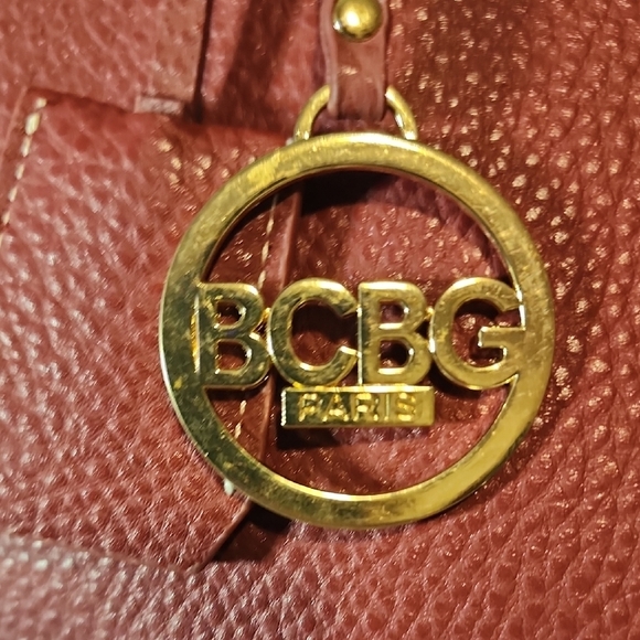 BCBG Dk Red NWOT Leather Tote with Gold Accents - Picture 2 of 11
